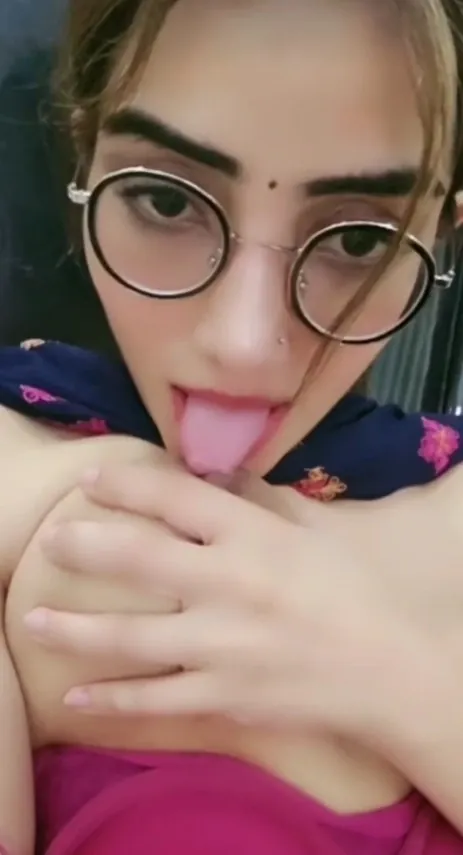 Extremely Beautiful Desi Girl Topless Pinching Her Nipples and Licking Her Boobs