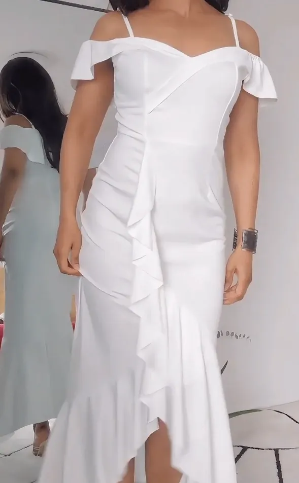 Perfect figure babe strips white dress and fingers tight pussy before inserting butt plug