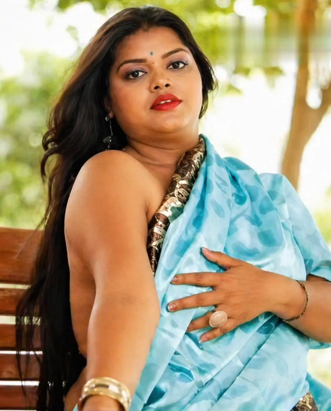 Horny Desi Bhabhi Gets Topless on a Park Bench Massive Boobs Are Out for Everyone to See