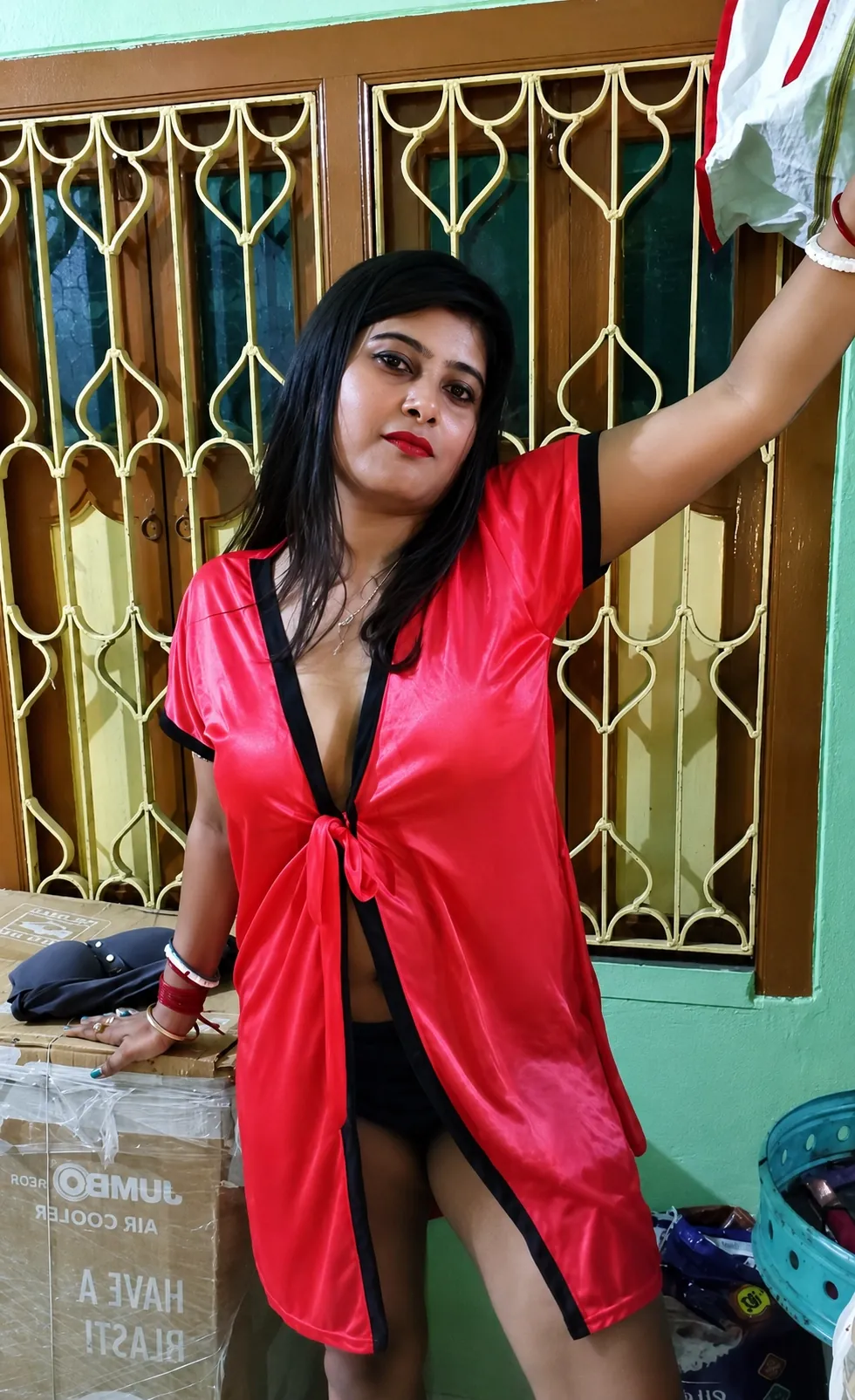 Horny Bhabhi Teases Live In Silk Robe Showing Cleavage Close Up