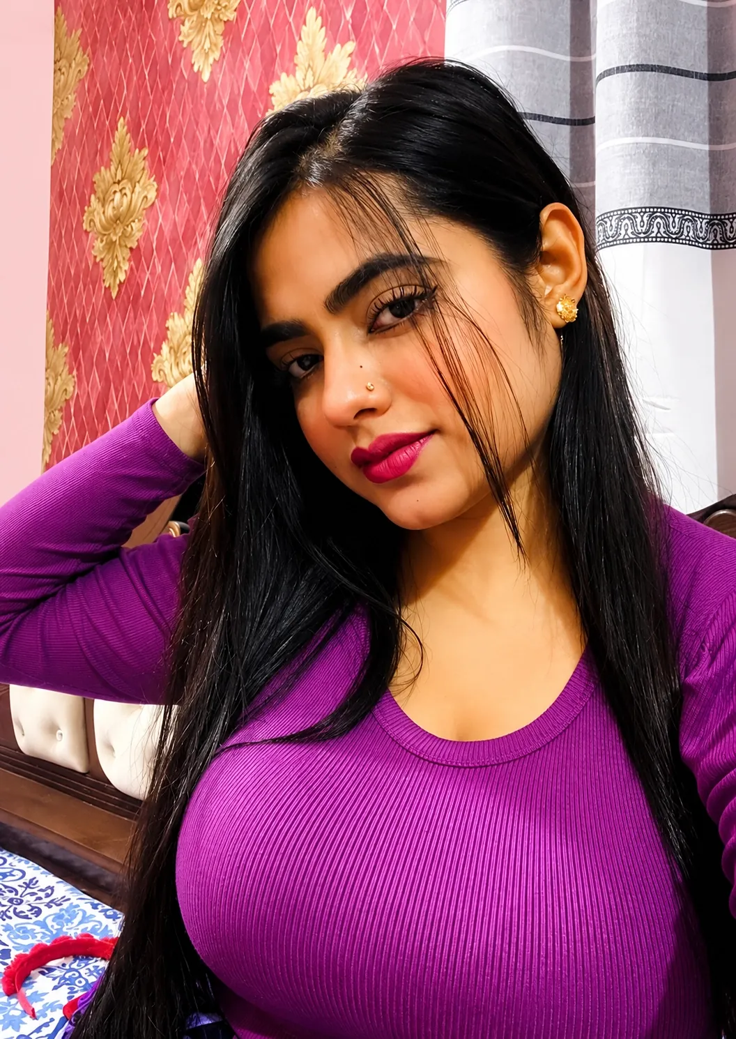 Anisha Momo Shows Off Her Huge Bouncing Boobs Strips Her Pants And Fingering Pink Pussy