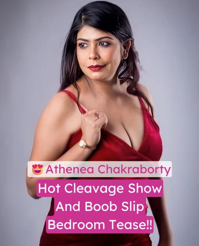 Desi MILF Athenea Chakraborty Hot Cleavage Show And Boob Slip In Netted Top Bedroom Tease