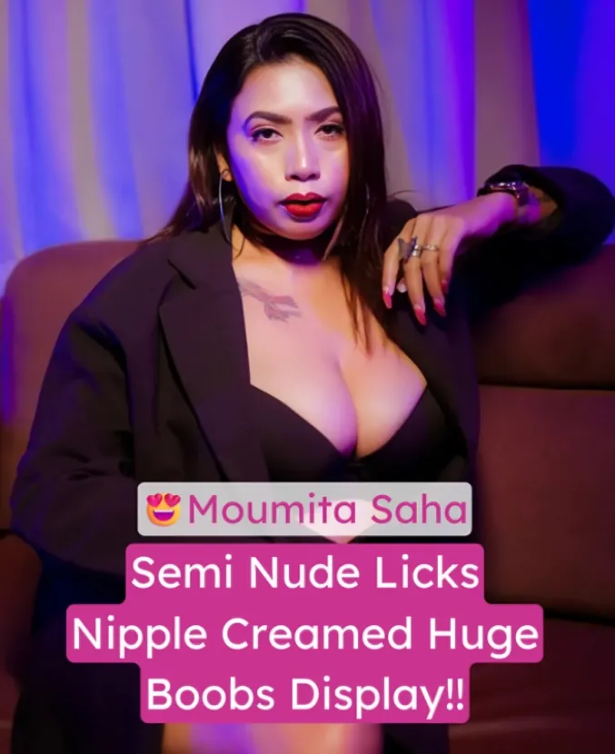 Bengali Moumita Saha Creams Her Nipples and Licks Them While Squeezing Her Huge Boobs