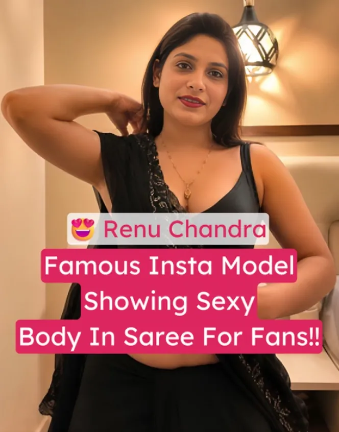Renu Chandra Famous Insta Model Live Showing Her Sexy Body In Black Saree For A Fans Interacting Video